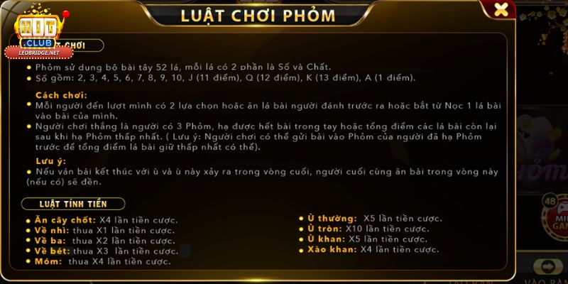 Luật chơi game bài Phỏm Hit Club Luật chơi game bài Phỏm Hit Club
